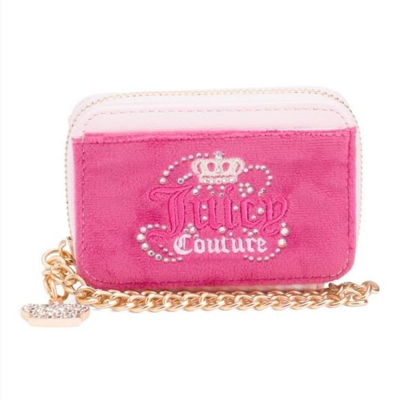 Juicy Couture Dream Square  Raspberry Card Holder with Gold Chain - Picture 1 of 6